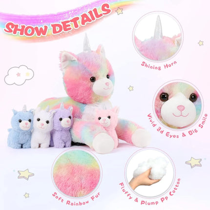 24" Cat Stuffed Animal Mommy Cat and 4 Baby Kitty Plush Toys