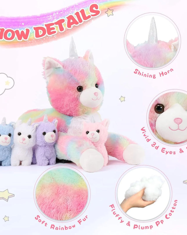 24" Cat Stuffed Animal Mommy Cat and 4 Baby Kitty Plush Toys