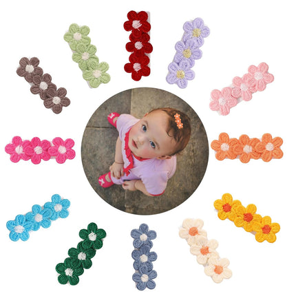 Baby Hair Clips -12Pcs Tiny Hair Barrettes for Baby Girls Fully Lined Wrapped by Soft Fabric Cloth Flower Hair Clips for Toddlers Girls Infants Kids