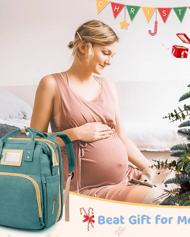 Multifunctional Diaper Bag Backpack with Changing Station & Insulated Pockets, Green