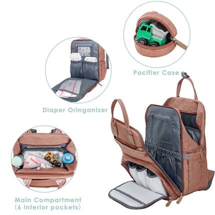 Baby Diaper Bag with Changing Pad,  Large Capacity Travel Backpack with Insulated Milk Bottle Pocket, Pink