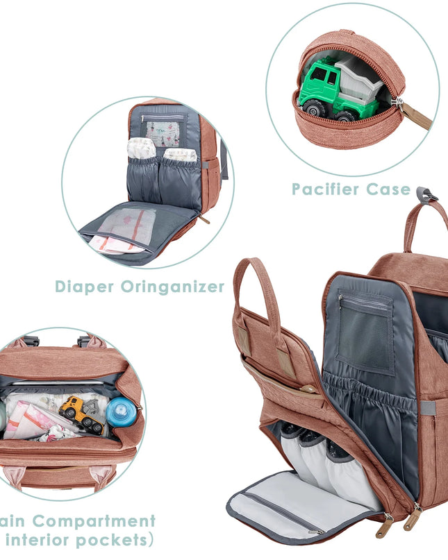 Baby Diaper Bag with Changing Pad,  Large Capacity Travel Backpack with Insulated Milk Bottle Pocket, Pink