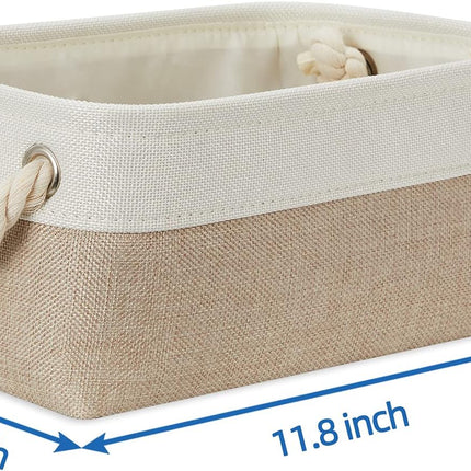Small Fabric Storage Baskets 6 Pcs Decorative Baskets Bins for Gifts Empty Foldable Storage Basket with Handles for Organizing Shelf, Towels (White&Khaki,11.8 L X 7.9 W X 5.3 H Inches)