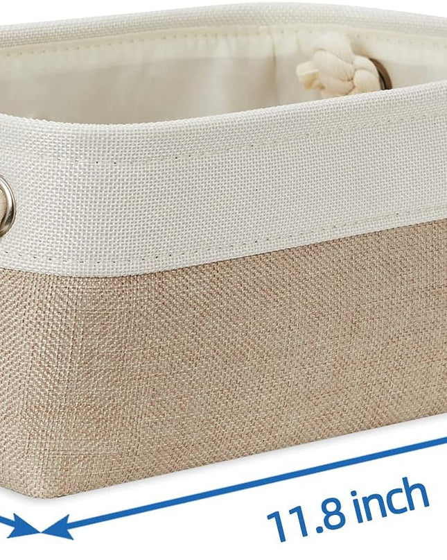 Small Fabric Storage Baskets 6 Pcs Decorative Baskets Bins for Gifts Empty Foldable Storage Basket with Handles for Organizing Shelf, Towels (White&Khaki,11.8 L X 7.9 W X 5.3 H Inches)