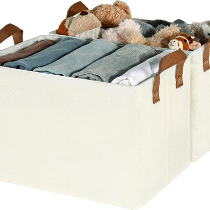 Storage Baskets for Shelves, Closet Organizer Bins, Clothes Storage Bins with Metal Frame, Extra Large Baskets for Organizing and Storage, Collapsible, Ivory, 2-Pack