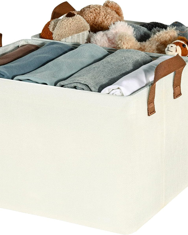 Storage Baskets for Shelves, Closet Organizer Bins, Clothes Storage Bins with Metal Frame, Extra Large Baskets for Organizing and Storage, Collapsible, Ivory, 2-Pack