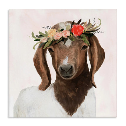 The  Home Decor Collection Springtime Flower Crown Long Ear Baby Goat Stretched Canvas Wall Art, 17 X 1.5 X 17