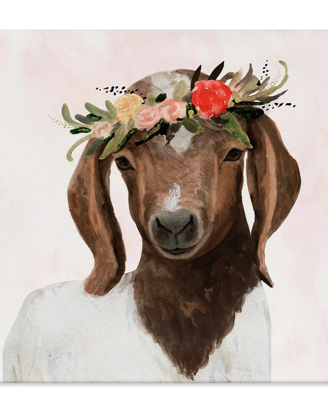 The  Home Decor Collection Springtime Flower Crown Long Ear Baby Goat Stretched Canvas Wall Art, 17 X 1.5 X 17