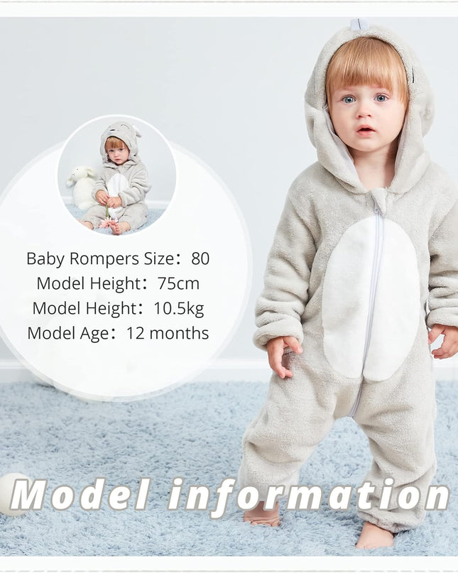 Unisex Baby Animal Costume Winter Autumn Flannel Hooded Romper Cosplay Jumpsuit