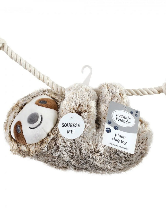 Pet Squeaky Plush Dog Toy with Rope, Sloth, One Size