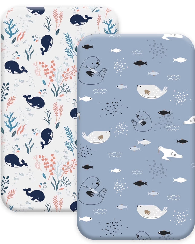 Crib Sheets for Boys Girls, Organic Fitted Elastic Toddler Bed Crib Mattress Sheets for Infant Unisex 52"X 28" X 9", Blue Ocean