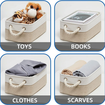 Small Fabric Storage Baskets 6 Pcs Decorative Baskets Bins for Gifts Empty Foldable Storage Basket with Handles for Organizing Shelf, Towels (White&Khaki,11.8 L X 7.9 W X 5.3 H Inches)
