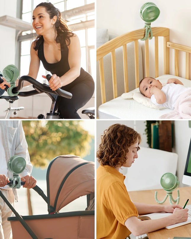 Portable Stroller Fan, USB Rechargeable and Handheld Cooling Fan for Travel, Car Seat, Bedroom