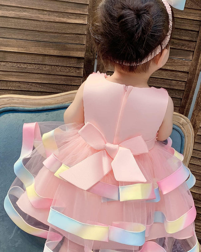 6M-6T Toddler Baby Girls Colorful Floral Tutu Gown Dress Party Evening Wedding Christmas Dance Dresses with Headwear