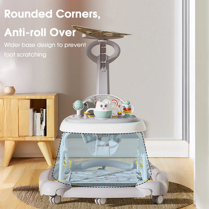 6-In-1 Baby Walker, Foldable Push Walker with Musical Activity Station for 6-24 Months, Gray