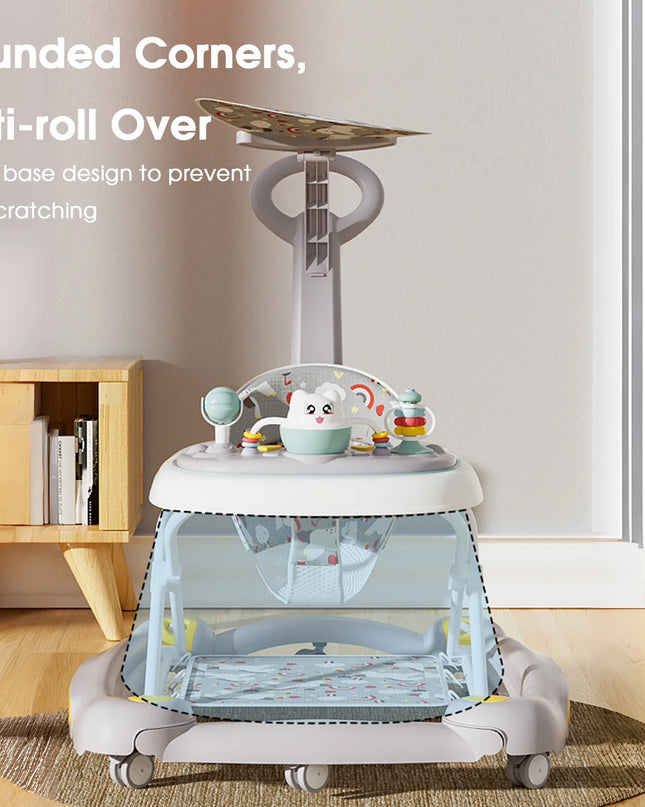 6-In-1 Baby Walker, Foldable Push Walker with Musical Activity Station for 6-24 Months, Gray