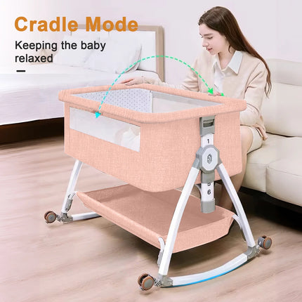 Baby Bassinet, 5-In-1 Infant Bedside Crib with Changing Table and Locked Wheel, Adjustable Height, for 0-24 Months, Pink