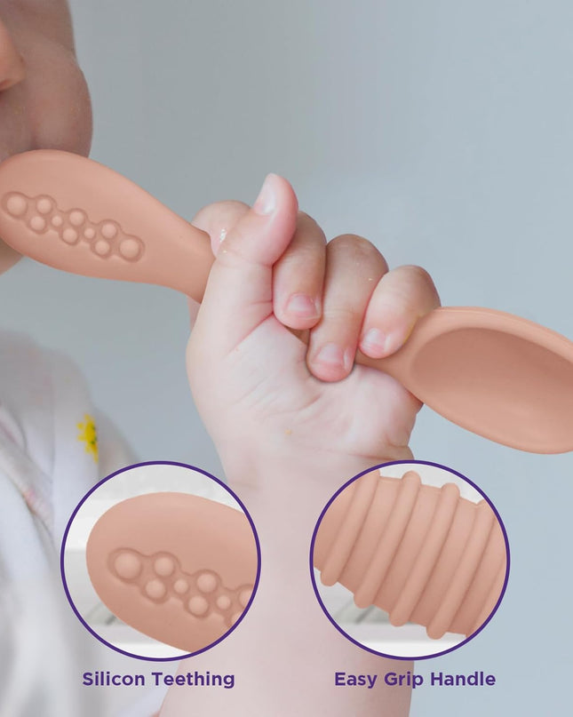 Silicone Baby Spoon Set - Baby Led Weaning First Stage Feeding Utensils, Gum Friendly, BPA & Phthalate Free