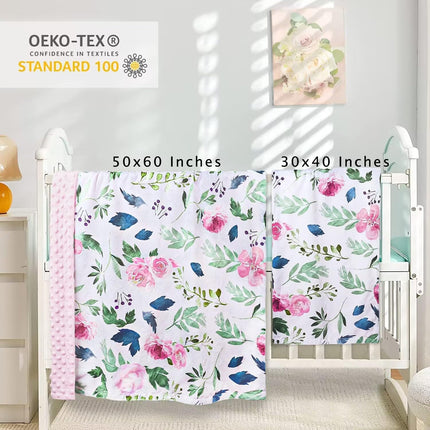 Baby Blanket for Girls Super Soft Double Layer Minky with Dotted Backing, Receiving Blanket with Pink Floral Multicolor Printed Blanket 30 X 40 Inch(75X100Cm)