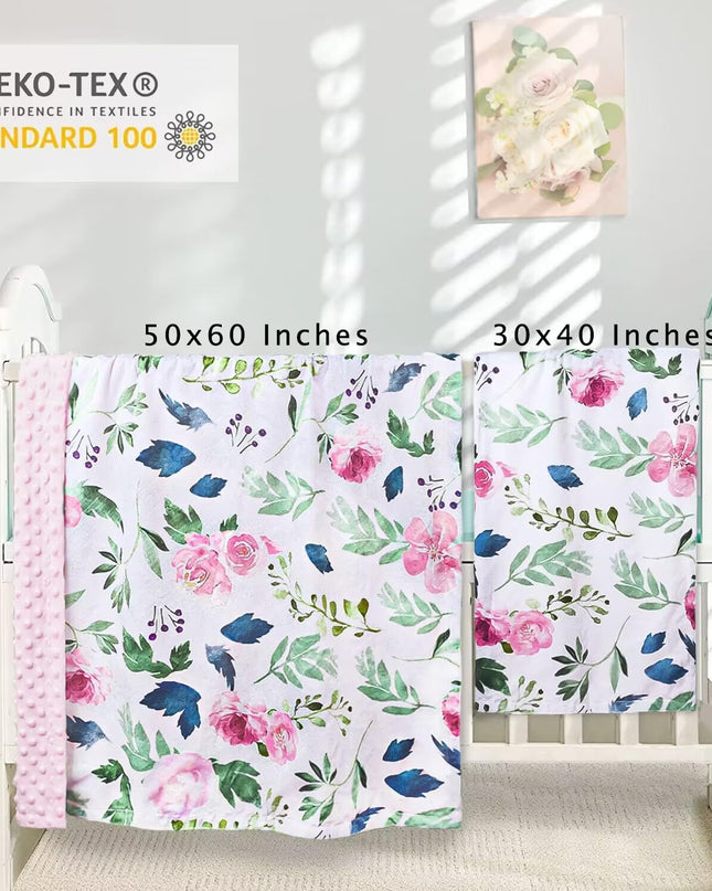 Baby Blanket for Girls Super Soft Double Layer Minky with Dotted Backing, Receiving Blanket with Pink Floral Multicolor Printed Blanket 30 X 40 Inch(75X100Cm)