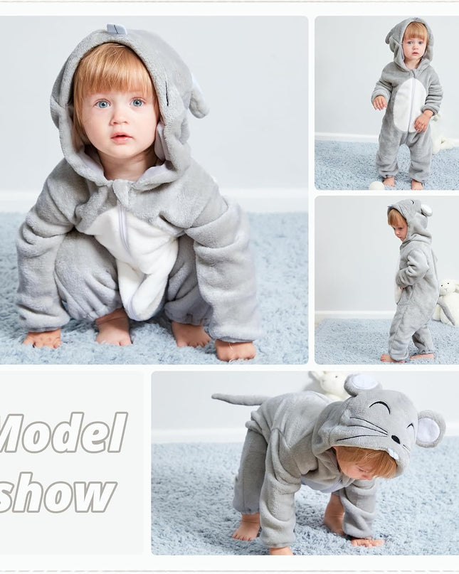 Unisex Baby Animal Costume Winter Autumn Flannel Hooded Romper Cosplay Jumpsuit