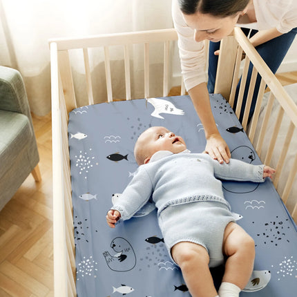 Crib Sheets for Boys Girls, Organic Fitted Elastic Toddler Bed Crib Mattress Sheets for Infant Unisex 52"X 28" X 9", Blue Ocean