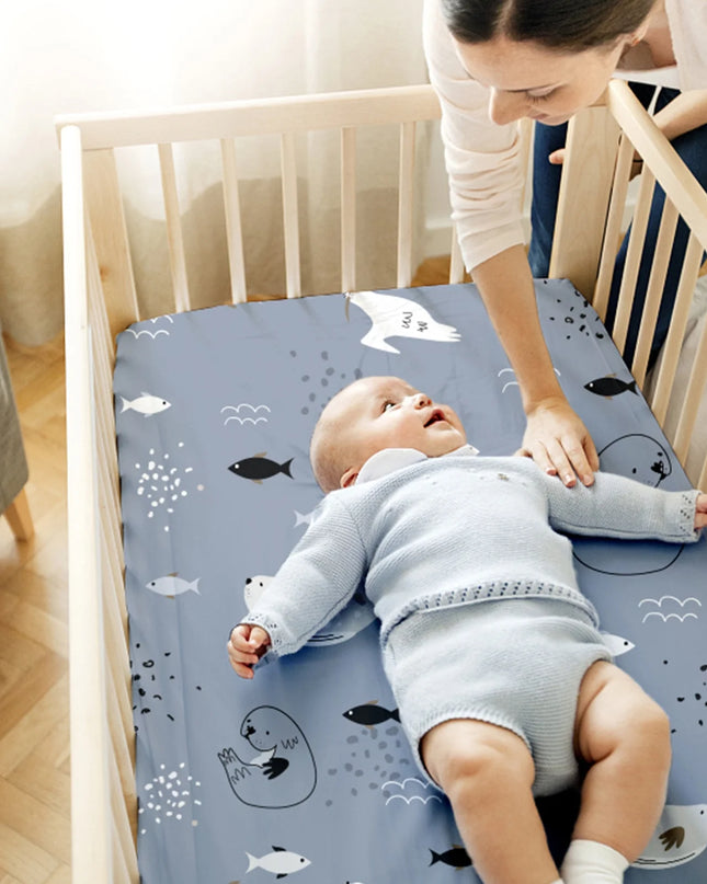 Crib Sheets for Boys Girls, Organic Fitted Elastic Toddler Bed Crib Mattress Sheets for Infant Unisex 52"X 28" X 9", Blue Ocean