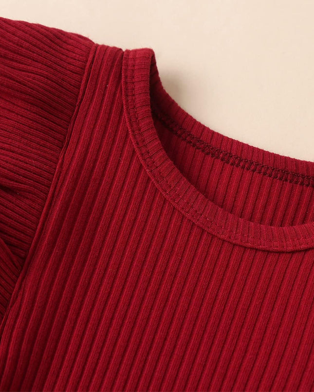 Baby Girl'S 3Pc Rib Frill Long Sleeve Romper and Pant Set