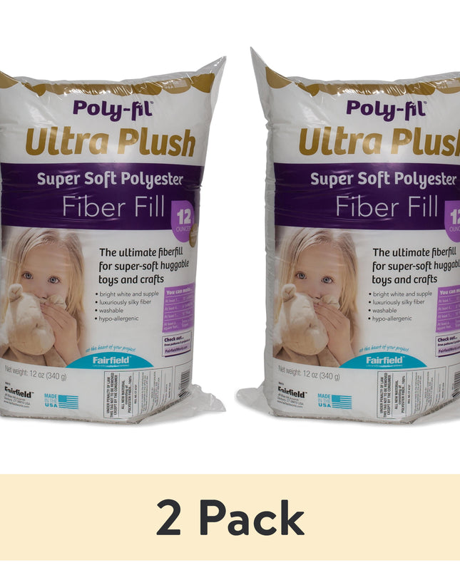 (2 Pack)  Poly-Fil Ultra Plush Super Soft Polyester Fiberfill, Soft Pillow Stuffing for Peaceful Sleep, Stuffing for Stuffed Animals and Toys, 12 Oz. Bag