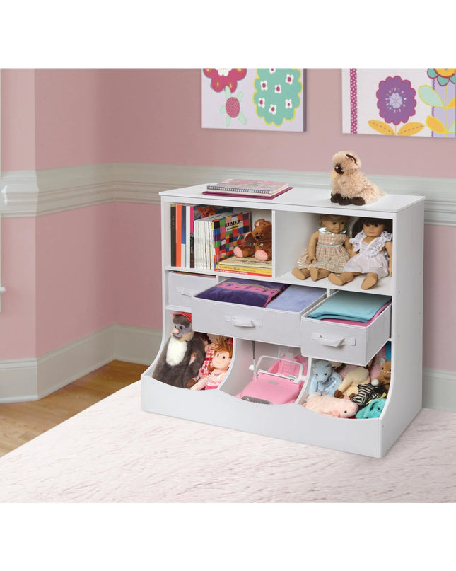 Children'S Wooden Combo Bin with Three Baskets 55 Gal Toy Storage Cube, White