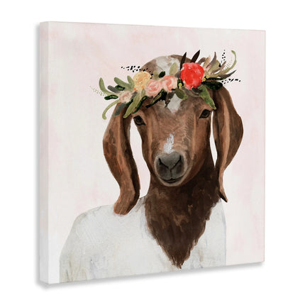 The  Home Decor Collection Springtime Flower Crown Long Ear Baby Goat Stretched Canvas Wall Art, 17 X 1.5 X 17