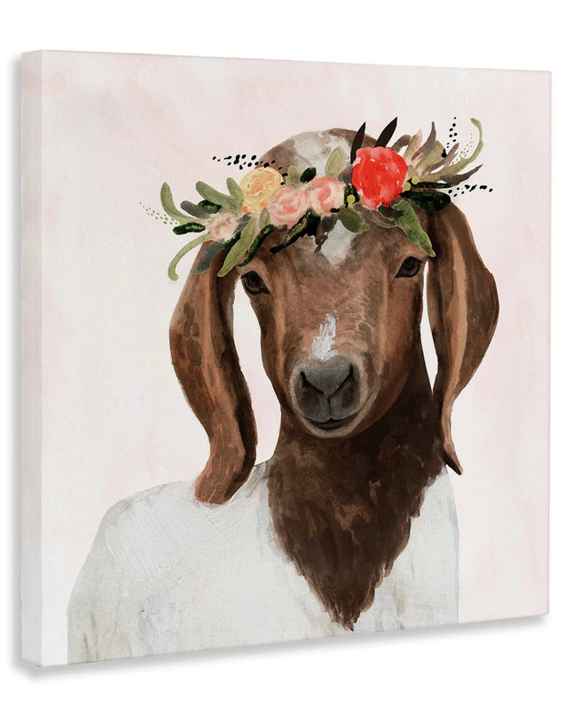 The  Home Decor Collection Springtime Flower Crown Long Ear Baby Goat Stretched Canvas Wall Art, 17 X 1.5 X 17