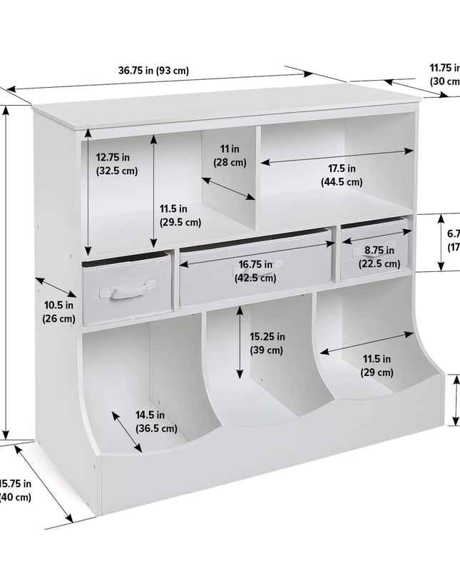 Children'S Wooden Combo Bin with Three Baskets 55 Gal Toy Storage Cube, White