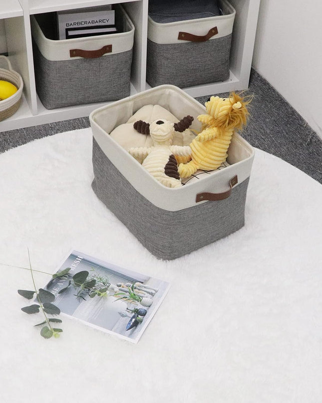Fabric Storage Baskets for Shelves(3 Pack) Large Collapsible Storage Baskets for Organizing, Decorative Baskets Bins Set with Handles for Closet, Clothes, Toy(White&Gray,15" X 11" X 9.5")