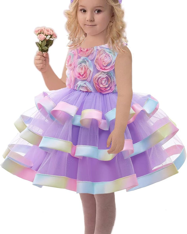 3M-6T Baby Girls Ruffle Flower Dress Elegant Pageant Party Wedding Lace Gown Dresses