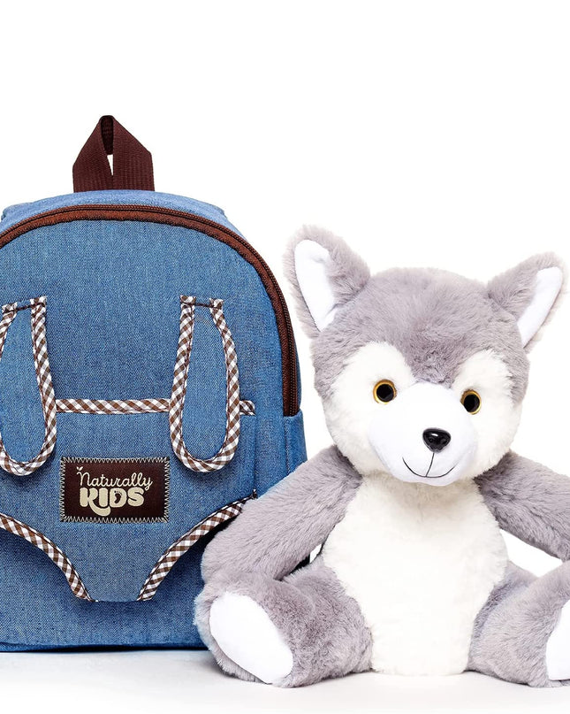 Wolf Backpack, Wolf Toys for Kids 3-5, Toddler Husky Stuffed Animal Gifts for 2 3 4 5 Year Old Girl Boy