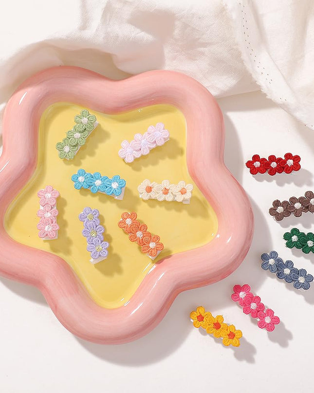 Baby Hair Clips -12Pcs Tiny Hair Barrettes for Baby Girls Fully Lined Wrapped by Soft Fabric Cloth Flower Hair Clips for Toddlers Girls Infants Kids