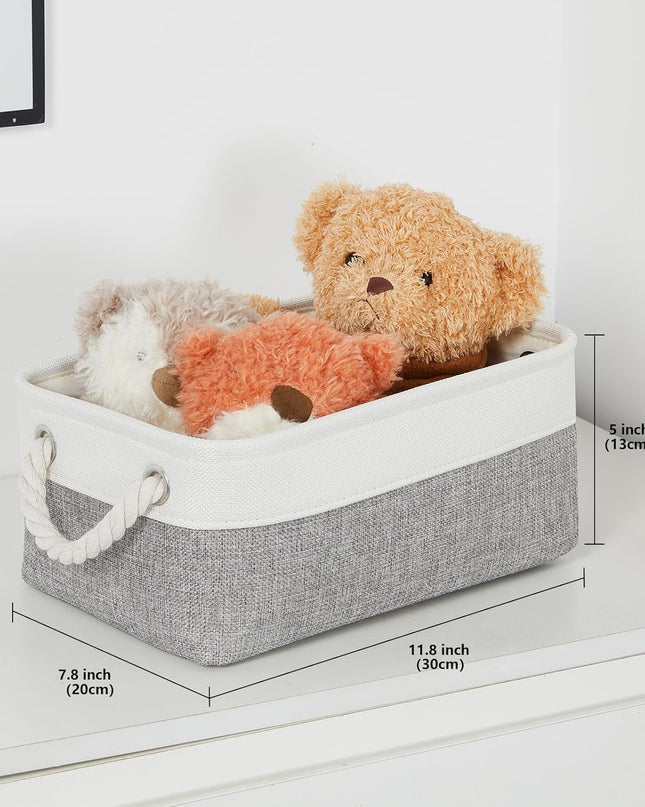 Small Baskets for Organizing Fabric Storage Baskets for Shleves 6 Pack Collapsible Closet Storage Bins with Handles Linen Organizer Baskets for Bathroom Nursery Home Storage (White&Grey)