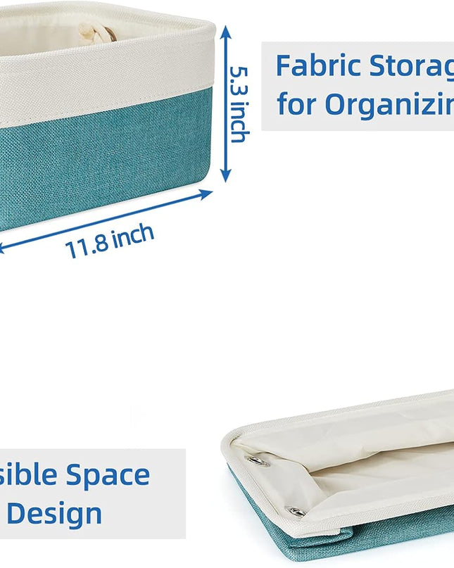 Small Fabric Basket Shelf Storage Bins for Organizing 6 Pcs Decorative Baskets for Gifts Empty Collapsible Small Storage Bins for Home, Closet(Teal,11.8 L X 7.9 W X 5.3 H Inches)