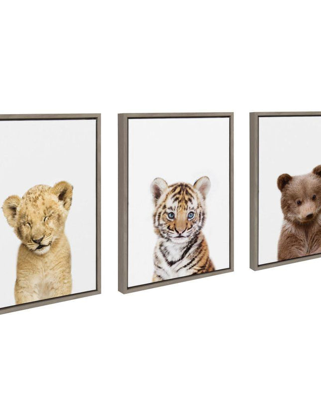 Sylvie "Sleepy Animal" by Amy Peterson Framed Canvas Wall Art Set 18 In. X 24 In.