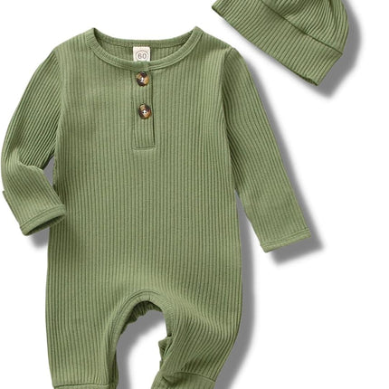 Newborn Baby Boy Girl Romper Clothes Infant Solid Ribbed Onesie Bodysuit Jumpsuit Outfits