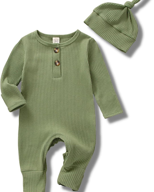 Newborn Baby Boy Girl Romper Clothes Infant Solid Ribbed Onesie Bodysuit Jumpsuit Outfits