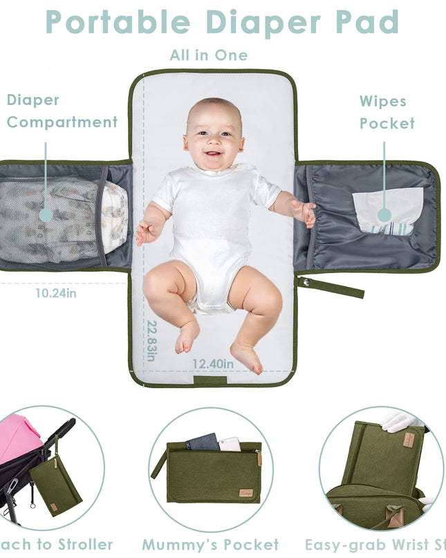 Diaper Bag Backpack with Insulated Milk Bottle Pocket, Large Baby Diaper Bag for Travel, Green