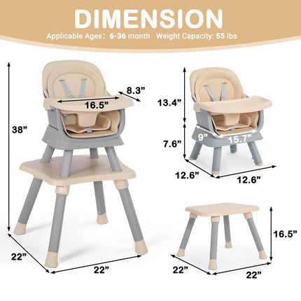 8 in 1 Baby High Chair, Toddler Dining Booster Seat for Eating, Khaki