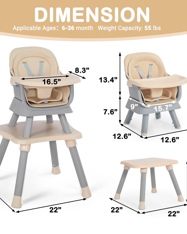 8 in 1 Baby High Chair, Toddler Dining Booster Seat for Eating, Khaki