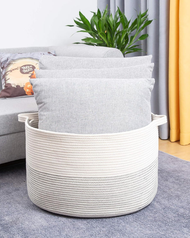 XXXL Large Rope Baskets - 24" X 24" X 14" Laundry Baskets for Storage, Blankets, Towels, Pillows, Baby Nursery