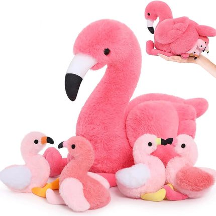 18'' Plush Flamingo Stuffed Animal Mommy Stuffed Flamingo with 4 Babies