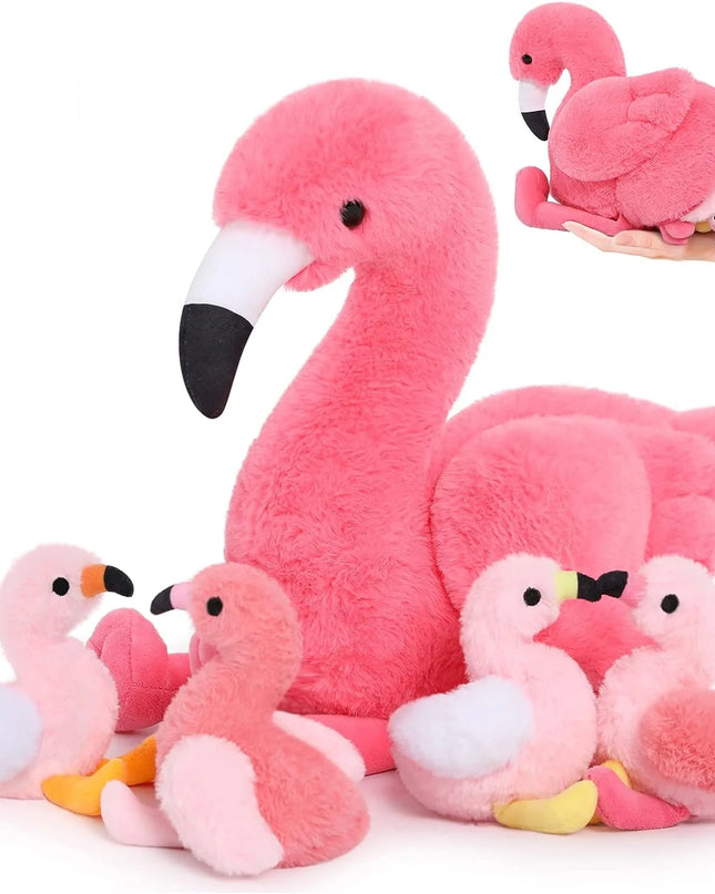 18'' Plush Flamingo Stuffed Animal Mommy Stuffed Flamingo with 4 Babies