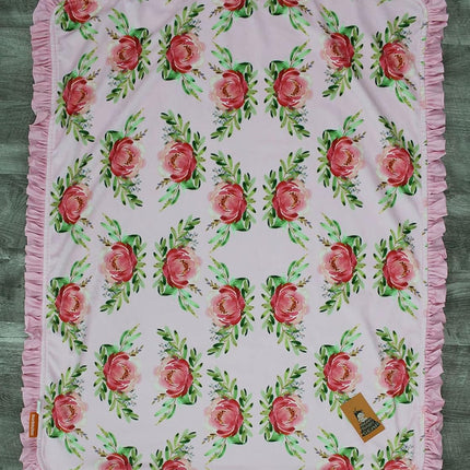 Baby Blanket - Double Layer Blankets - Newborn Blanket for Girls - Nursery Cover for Infant Crib - Faux Quilt Soft Toddler - Horse with Roses Pink Print - 40X30