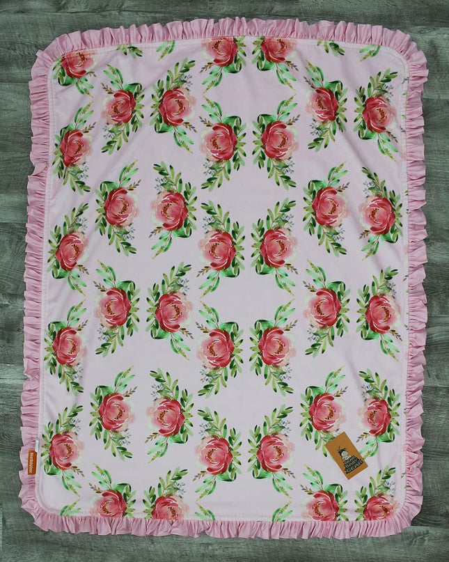 Baby Blanket - Double Layer Blankets - Newborn Blanket for Girls - Nursery Cover for Infant Crib - Faux Quilt Soft Toddler - Horse with Roses Pink Print - 40X30